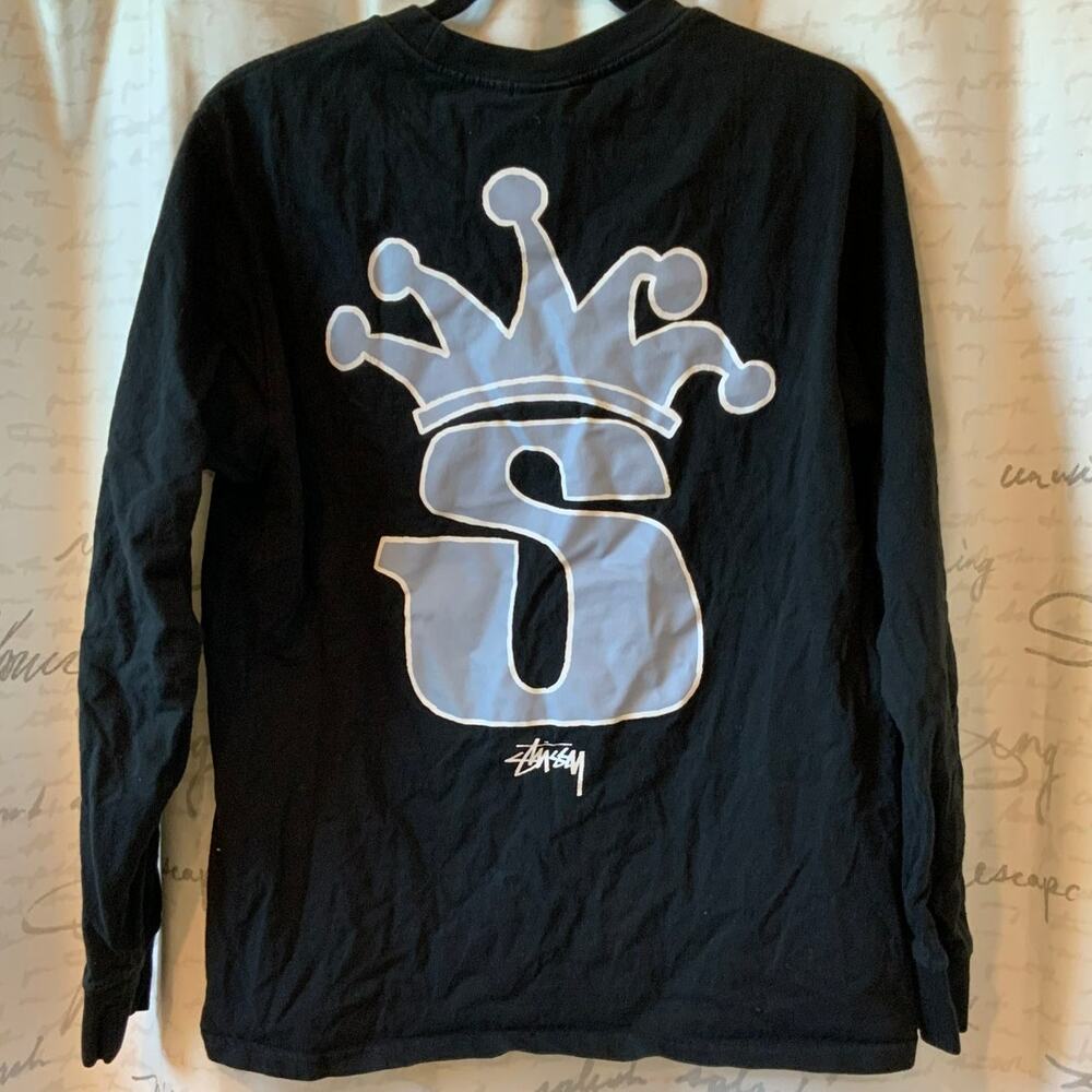 Stussy Vintage Y2K Crown Logo Black Long Sleeve Tee Small